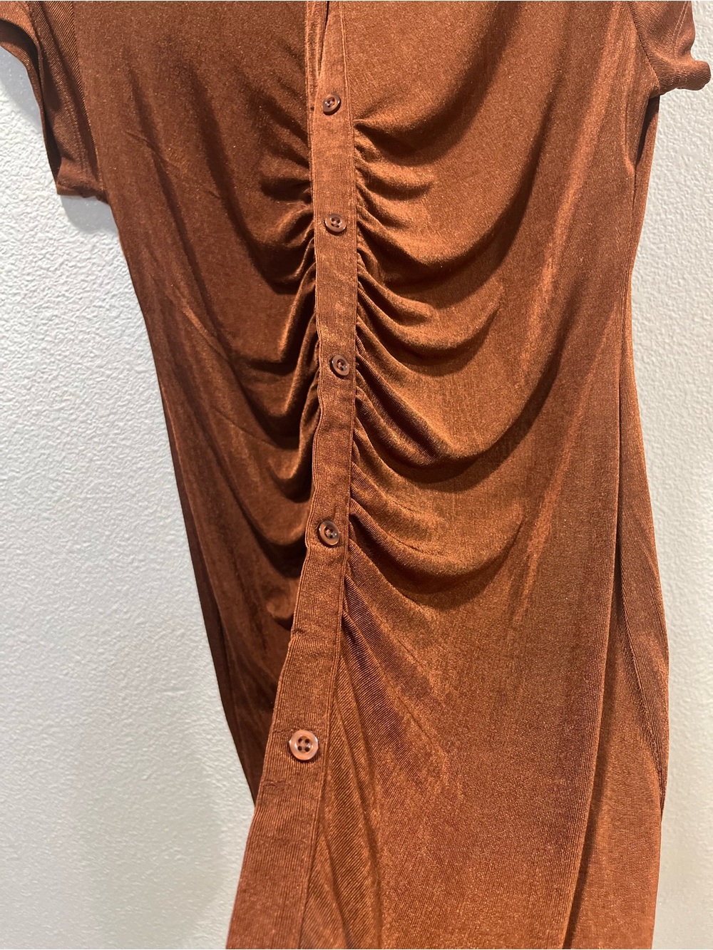 Button-Front Ruched Mini Dress in Rust - Picture 2 of 6